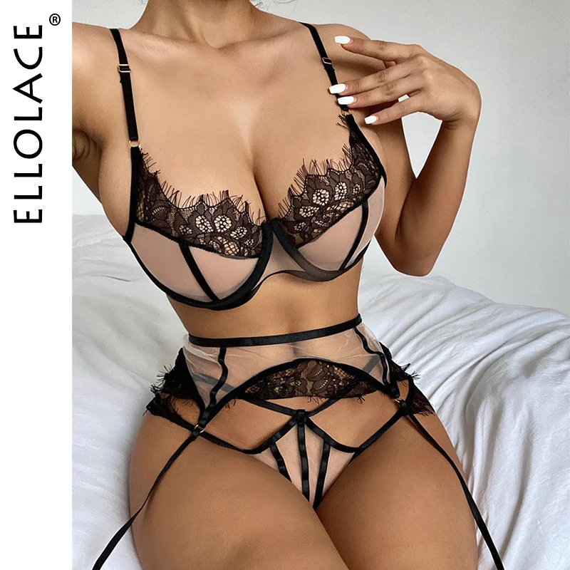Ellolace сексуальное чувственное белье 3 шт прозрачное лоскутное кружевное нижнее