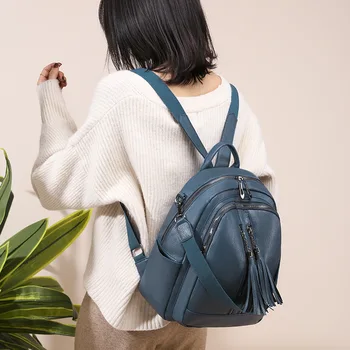 

2020 new women's backpack large capacity fashion ladies backpack double zipper solid color anti-theft backpack