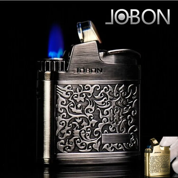 

Old Fashion Stainless Steel inflatable Gas Cigarette Lighter Carving Tobacco Smokeless Super Cigar Tobacco Lighter