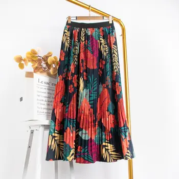 

Women Print Flower Skirt Summer Beach Sunny Female Skirts Floral Chiffon Tutu Skirt Vintage Midi Maxi Skirt Elegant Faldas Mujer