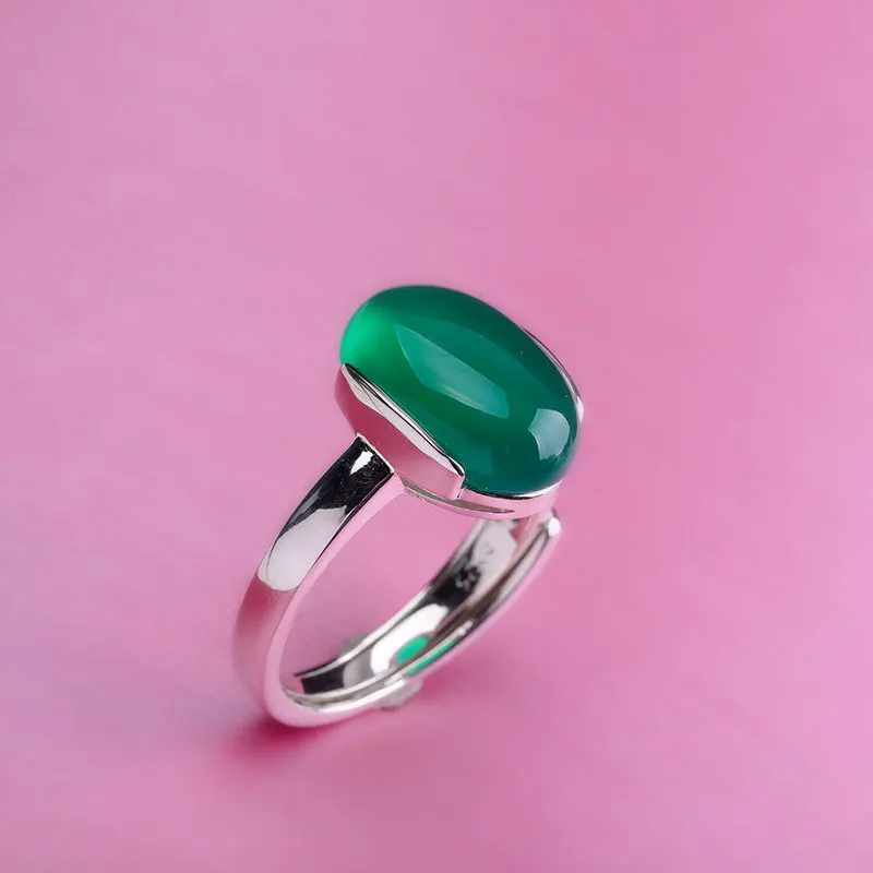 

Character silver product S925 pure silver bracelet handmade fashion lady live natural chrysoprase ring design