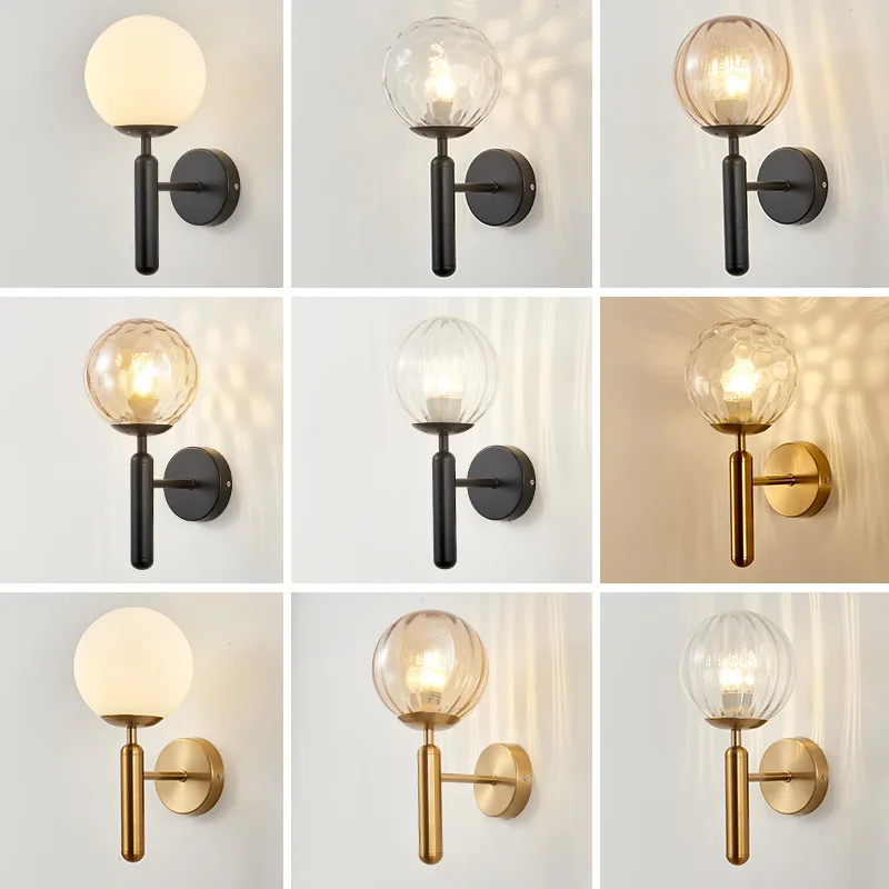 Modern Gold Wall Lamp Iron Glass Wall Sconce Light Fixtures Living Room Bedroom 