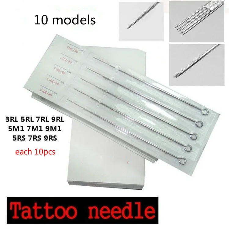 100 шт Профессиональные татуировки Needles10 размеры сортированы стерилизованные иглы для татуировки RL