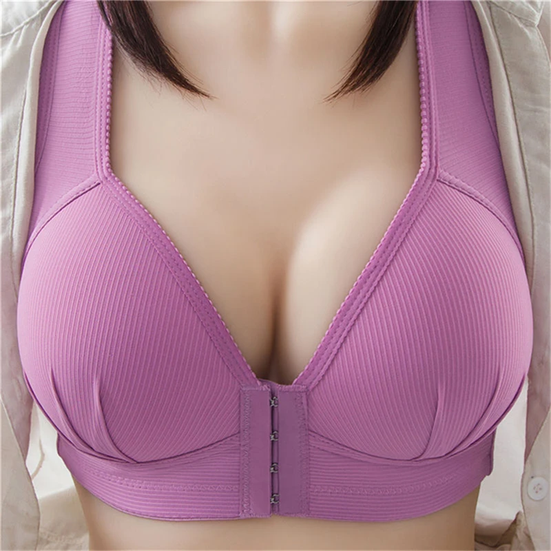 

Plus Size Sexy Push Up Bra Front Closure Solid Color Brassiere Wireless Bralette Breast Seamless Bras For Women