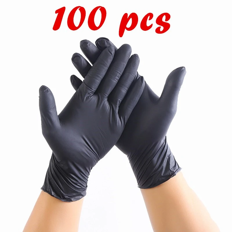 100 Pcs Black Disposable Latex Gloves For Household Kitchen Laboratory