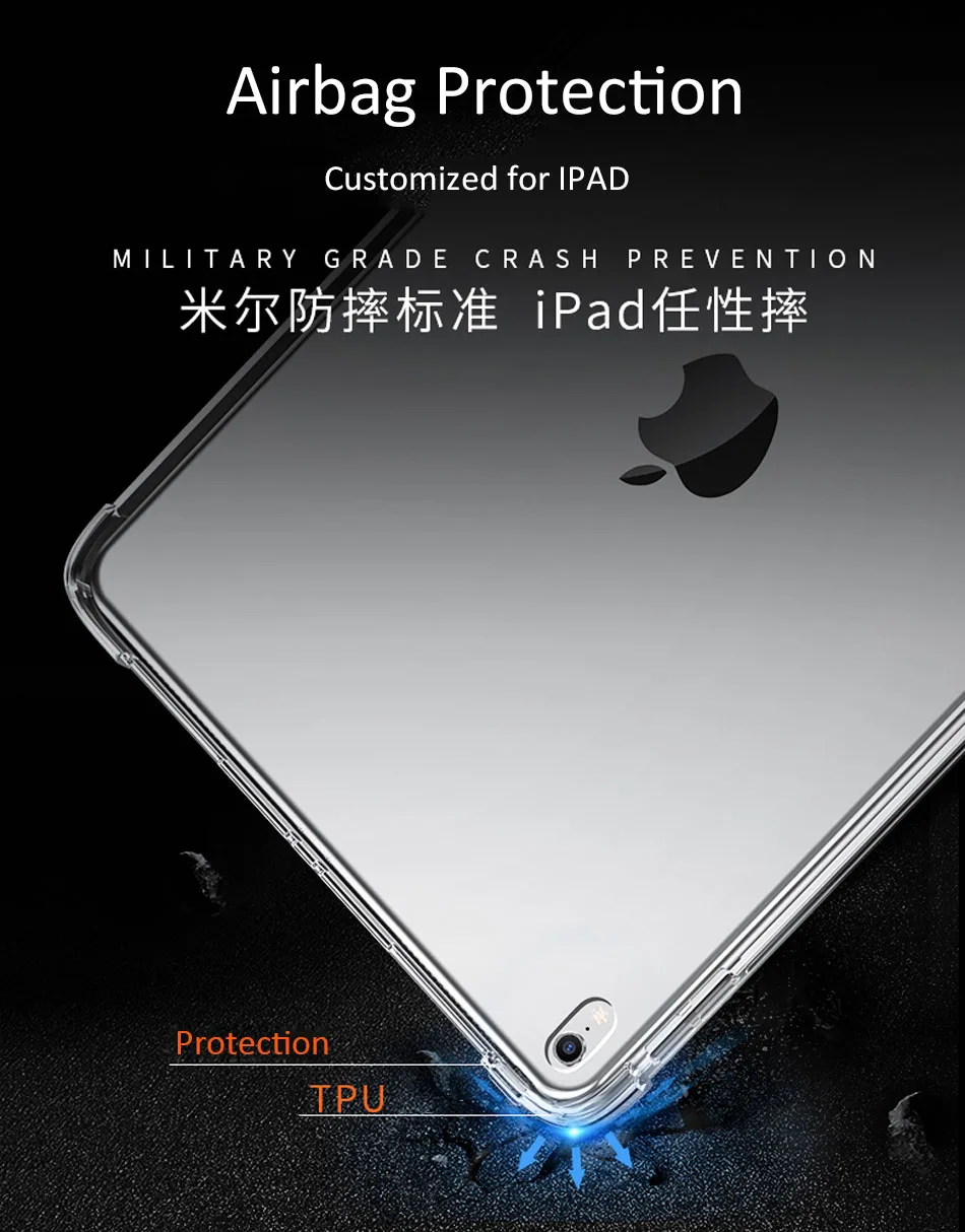 Чехол для нового iPad Air 2, 3, ремешок 9,7 2017 2018/9 противоударный Мягкий ТПУ силиконовый прозрачный тонкий Чехол для iPad Pro 10,5 Mini 2 3 4