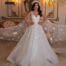

Fivsole Bohemian Wedding Dresses V Neck Appliques Lace Long Sleeveless A-Line Arabic Wedding Gown Vintage Bridal Dress 2022