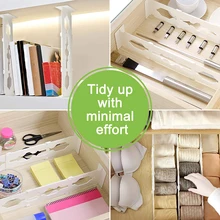 Adjustable Drawer Divider 6 Pack Tape Strong Secure Hold in Place- for Bedroom Bathroom Closet Baby Drawer Desk Kitchen Storage