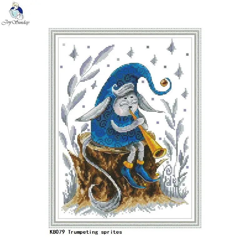 

Joy Sunday Needlework DIY Handmade Cross Stitch Embroidery Sets Elves Blowing the Horn Patterns Counted Cross-Stitch Home Decor