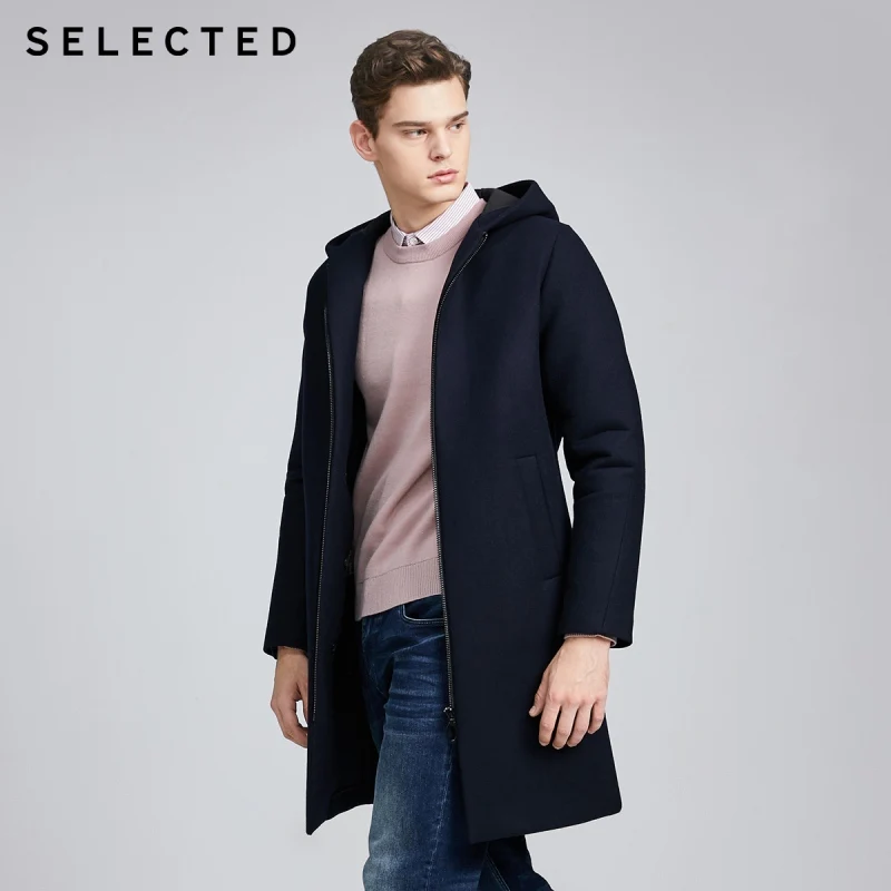 SELECTED Removable Duck Down Liner Jacket Men's Hooded Wool Coat S|419427552 | Мужская одежда