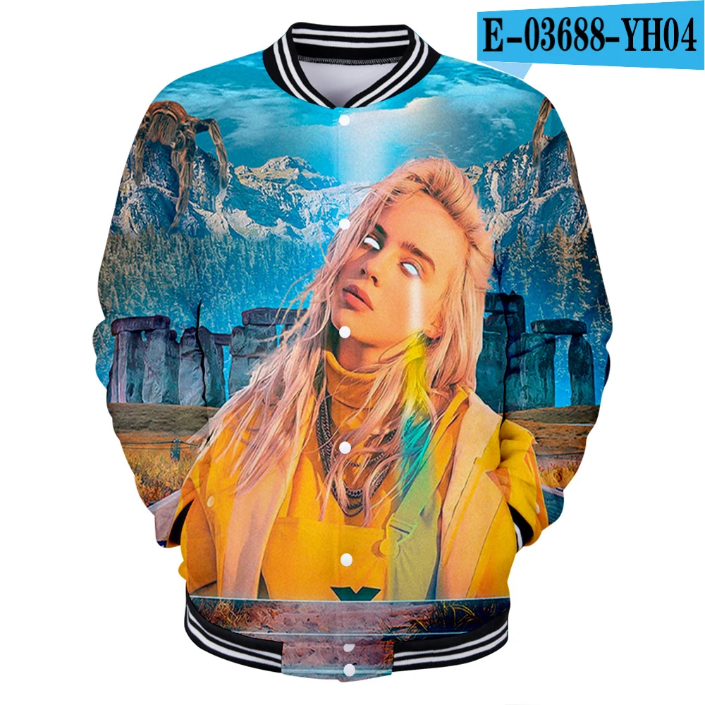 Billie eilish Женская мода уличная 3D бейсбольная куртка спортивная одежда billie eilish Женская однобортная бейсбольная форма - Цвет: 3D