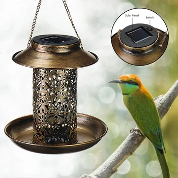 

2 In 1 Auto On Off Bird Feeder Street Lamp Outdoor Garden Waterproof Lantern Design Carved Anti Rust Solar Powered Iron Pathway