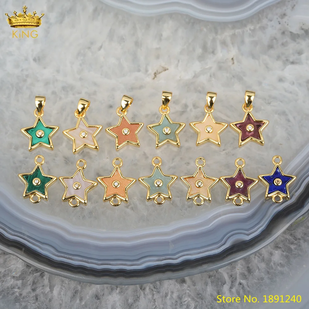 

5pcs Natural Amethysts Quartz Amazonite Stars Shape Pendant Necklace,Plated Gold Caps Lapis Sun Stone Beads Jewelry Charms DIY