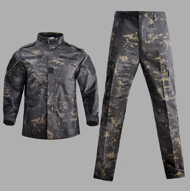 Military Uniform Camouflage Tactical Suit Men Army Special Forces Combat Shirt Coat Pant Set Camouflage Militar Soldier Clothes black camo