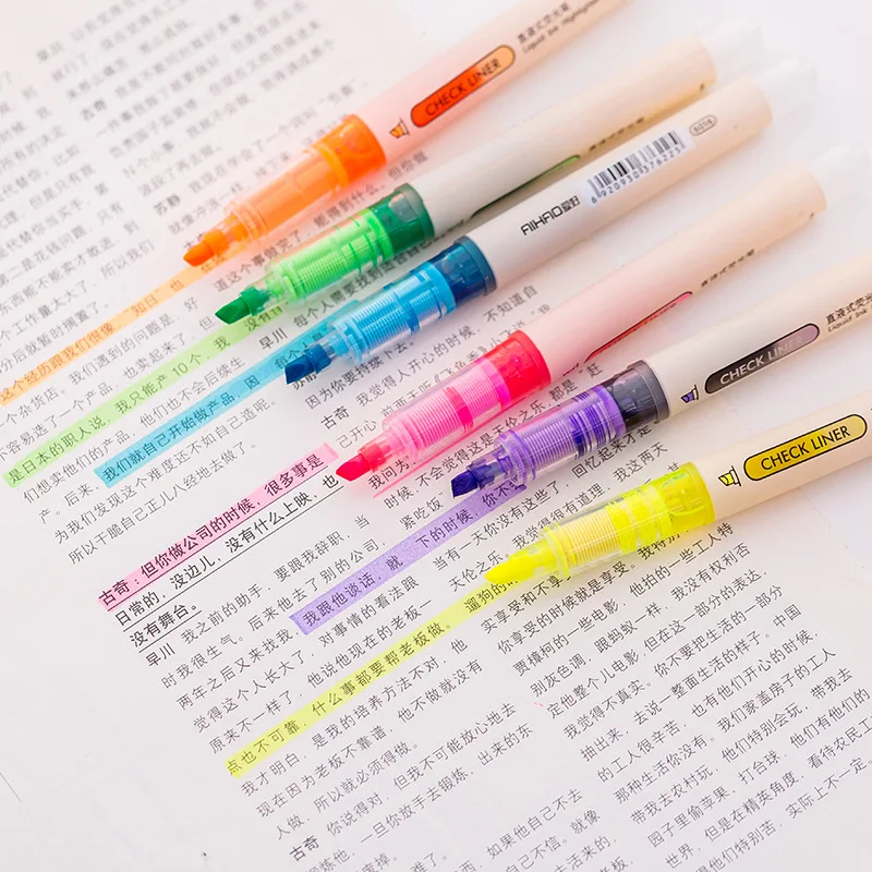Highlighter Marker Highlighter Pen Straight Liquid Highlighter 6 Colors Choose