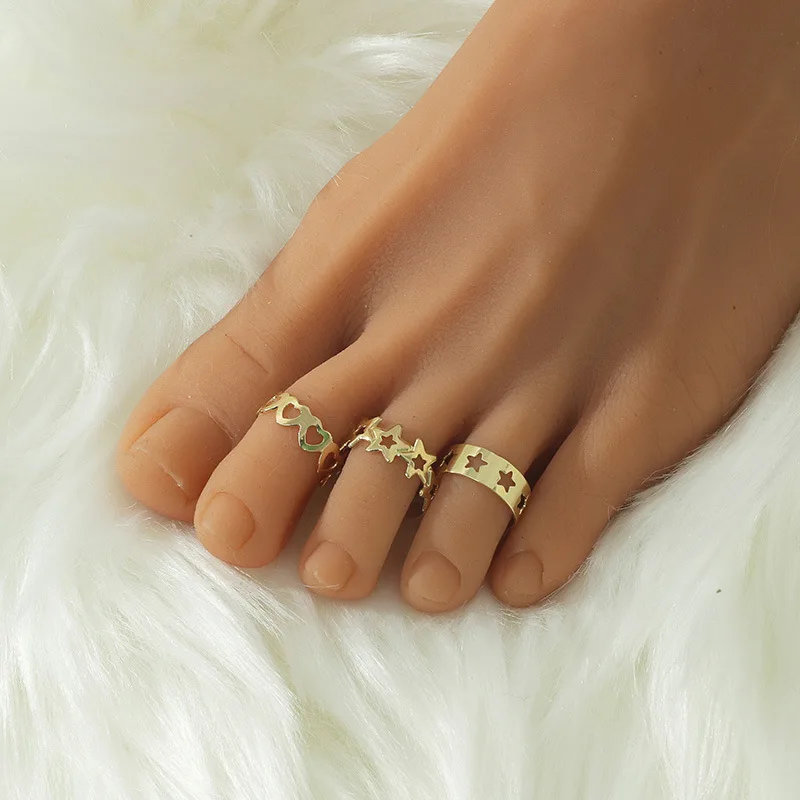 2/3PCS Summer Beach Vacation Knuckle Foot Ring Open Toe Rings Set for Women Girls Finger Heart Ring Adjustable Jewellery 