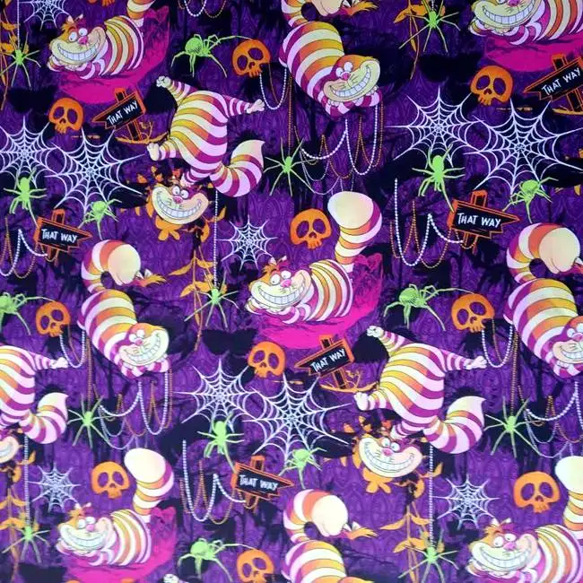 140cm Width Alice in Wonderland Cheshire Cat Trick or Treat Cotton Fabric for Baby Clothes Bags Halloween Decoration DIY-BK666 - Цвет: (3)