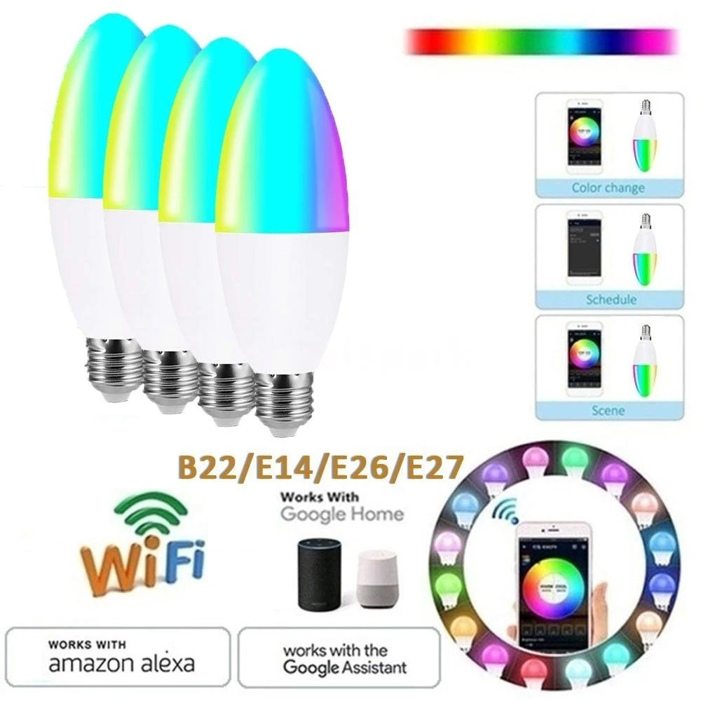 15 Вт E26 E27 E14 B22 WiFi умный светильник Светодиодная лампа приложение управление Alexa