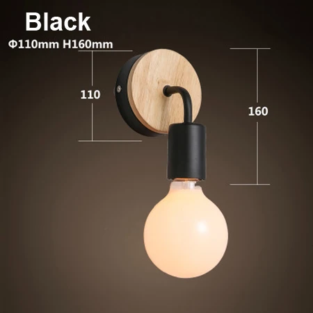 Простая настенная лампа из цельной древесины Северная Гостиная Спальня прикроватный светильник ing современный светодиодный настенный светильник для помещений - Цвет абажура: Черный