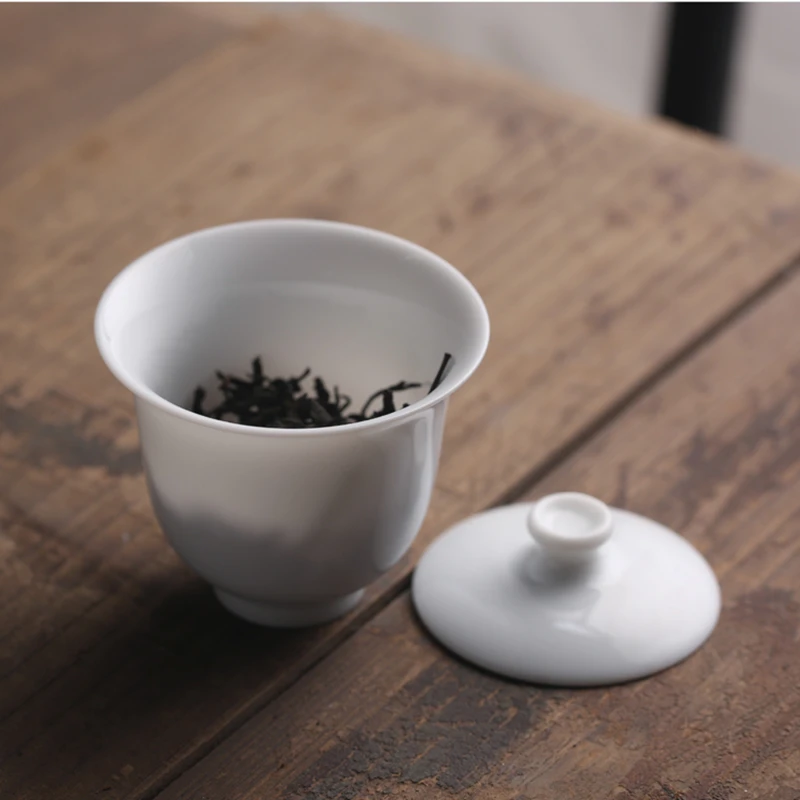 Mini 90ml Suet Jade Porcelain Gaiwan For Tea Solid White Tureen With Lid Teaware Travel Kung Fu Tea Set Small Cup Bowls Chawan