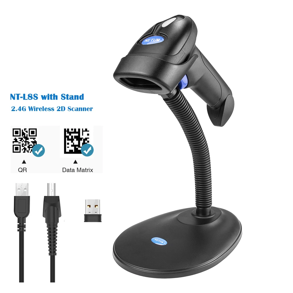 Wireless 2D Barcode Scanner Stand Automatic Sensing Scanning QR Bar code Reader PDF417 for mobile payment NETUM L8S barcode scanner