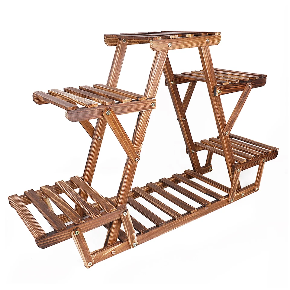 6 Tier Pine Wood Plant Stand for Home Decor