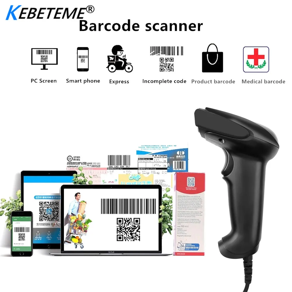 

Kebeteme Handheld Barcode Scanner Portable Laser F5 High Sensitive Barcode Scanner USB Wired 1D Bar Code Scan for POS System