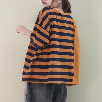 

[EWQ] 2020 Spring Summer New Arrivals O-neck Short Sleeve Striped Pattern Pockets Women Fashion Casual Loose T-shirt AY02005
