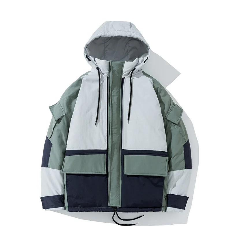 Men's Fashion Stitching Thicken Warm Workwear Cotton Jacket Winter New Short Style Contrasting Color Winter Jackets Men Coats