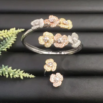 

Vanifin Fashion Jewelry Original Elegant Plum Blossom Petal Plated Party Romantic Bangle With Ring Banquet Daily Best Gift
