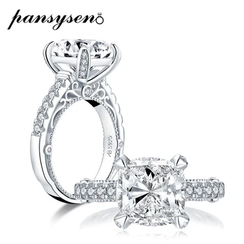 

PANSYSEN 100% 925 Sterling Silver 10MM Cushion Created Moissanite Diamond Ring for Women Men Wedding Fine Jewelry Wholesale