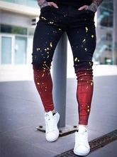 

Black Red High Street Gradient Mens Hip Hop Paint Jeans Denim Fashion Biker Slim Fit Ripped Skinny Jeans Men Size S-3XL
