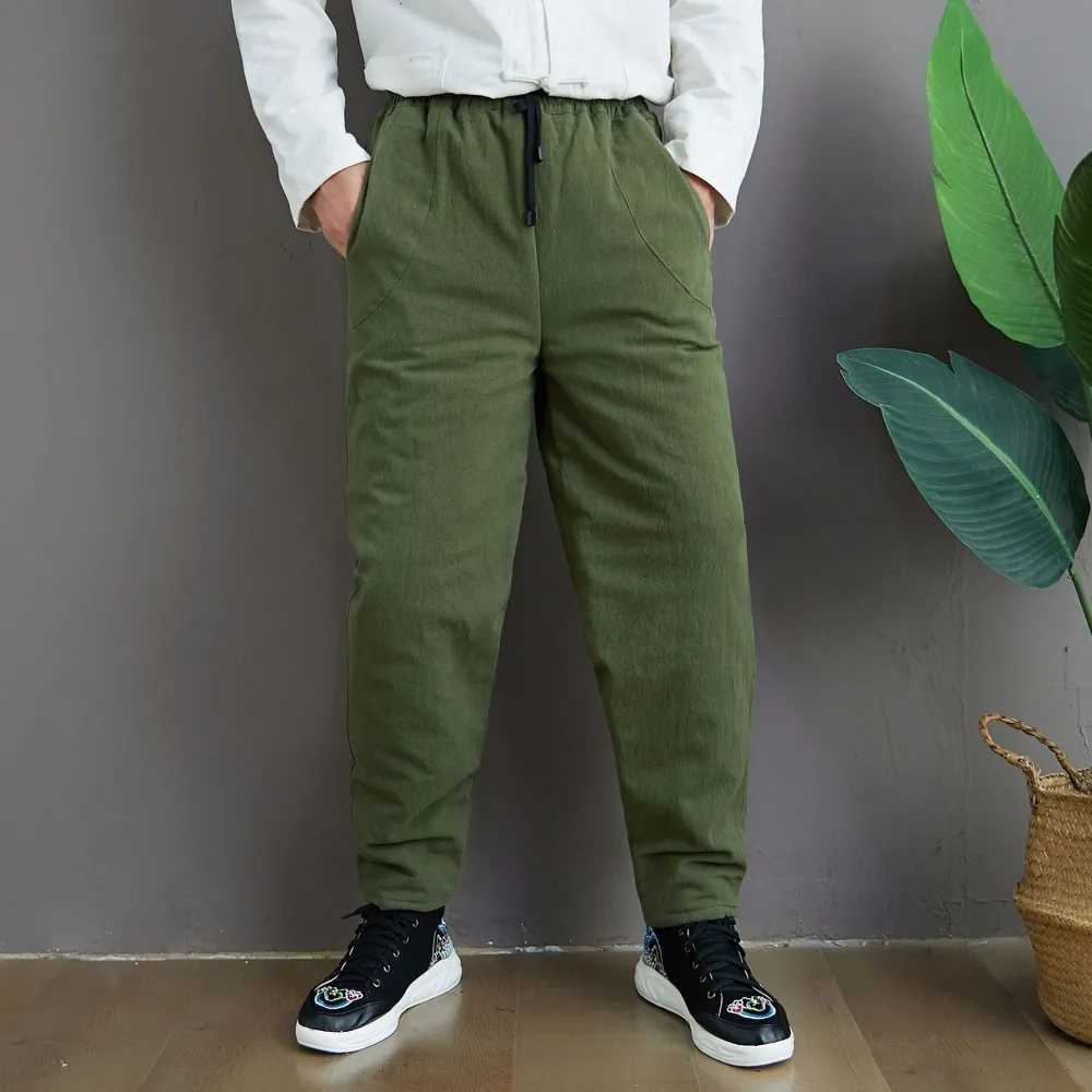 LZJN 2019 Winter Warm Men Thick Pants Double Layer Quilted Casual Pockets Male Winter Joggers Drawstring Cotton Linen Trousers (17)