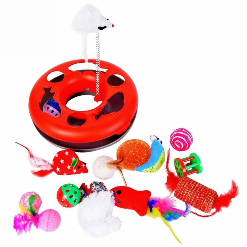 

15PCS/SET Fish Ball Pet Accessories Colorful Cat Toy Combination Cat Playboard Tease Stick Cat Bar Sisal Toy Cat Toy