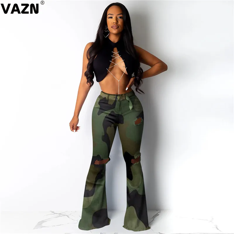 

VAZN MOF5111 New 2019 Plus Size Popular Hole Camel Young Free High Quality Fashion High Waist Joker Women Long Boot Cut Pants