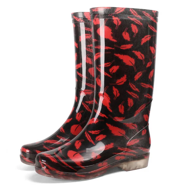 Rouroliu/женские непромокаемые сапоги с принтом; водонепроницаемая обувь; резиновые сапоги из пвх; нескользящие женские сапоги; RB268