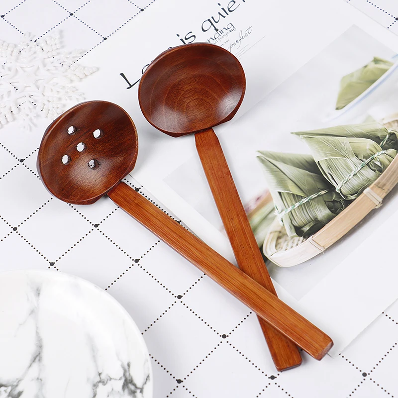 Kitchen Japanese Style Long Handle Wooden Spoon Colander Long Handle