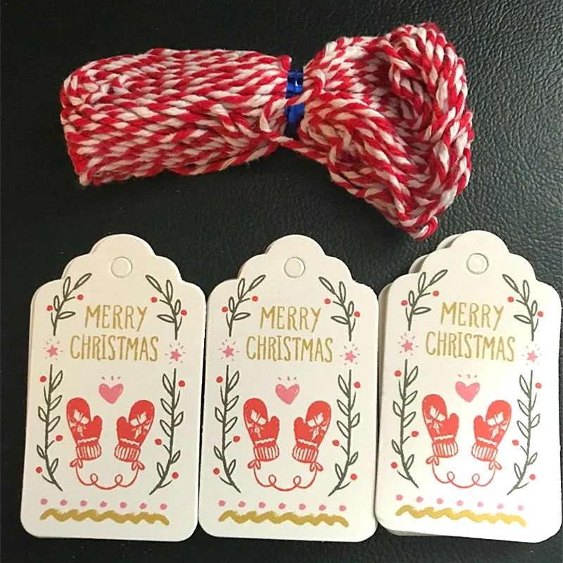 

50pcs Christmas Gift Box Tags Anti-Scratch Box Sweet Candy Dragee Box Packaging Christmas Party Favors Name Brand Tag with Rope
