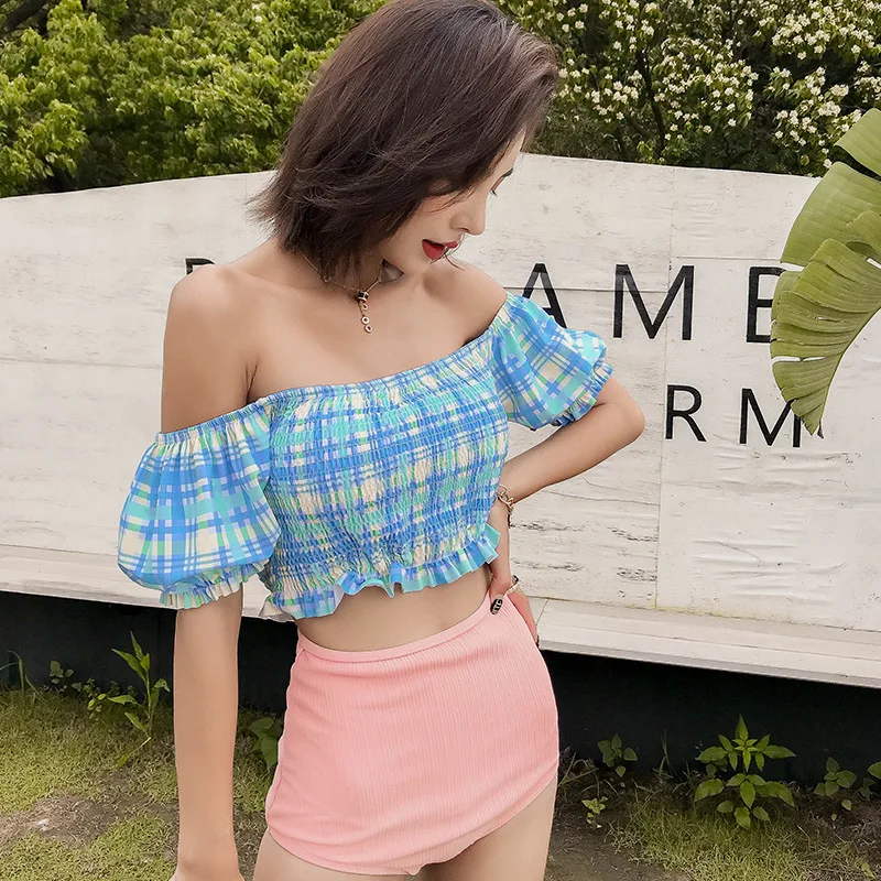 Separate Swimsuit For Women Two Pieces Surf Clothing Summer Swimsuits Trikini Piece Bathing Suit New Korean Plaid Split