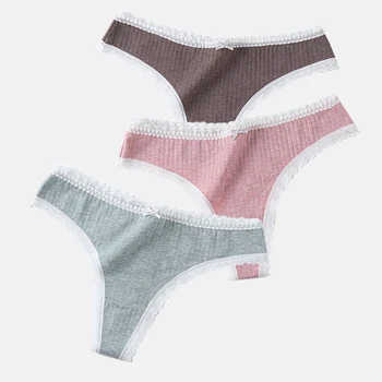 

3 Pcs/Set Woman Cotton Thong G-String Girl Lace Underwear Ladies Briefs Comfortable Intimate Sexy Low-waist Thong Panties