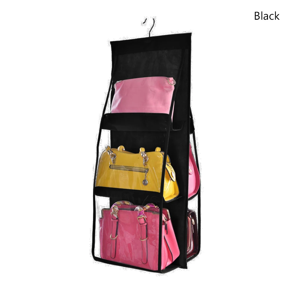 6 карманов большой емкости шкаф прозрачный настенный мешочек для мелочей висящий кошелек Органайзер стеллаж сумка для хранения для шкаф для обуви - Цвет: Black
