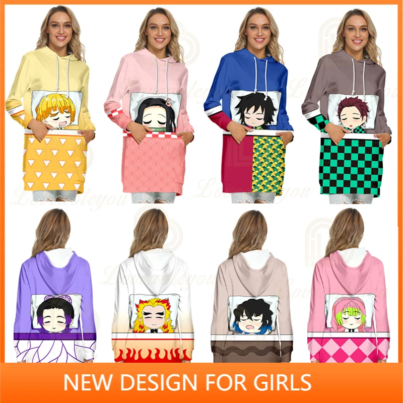 

New Design Demon Slayer 3D Printing Long Hooded Hoodie Dress Women Spring Autumn Anime Cosplay Hoody Pullover Hoodies