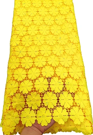 Желтый Африканский шнур кружевной ткани молочный шелк водорастворимый платье кружево камни высокое качество нигерийский гипюр кружевной ткани ETB68 - Цвет: AS PIC8