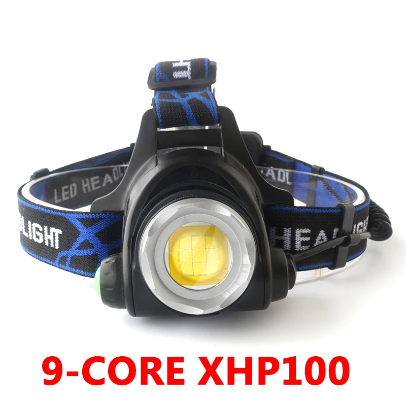 Светодиодный налобный фонарь XHP100 9 ядерный 4 цвета масштабируемый фонарик USB