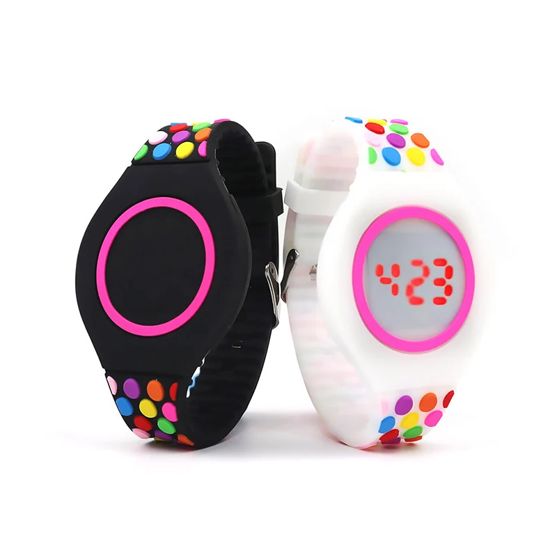 Kids Watch Digital Girls Clock Rubber Feminino Women Relogio Round LED Square Dots Colorful