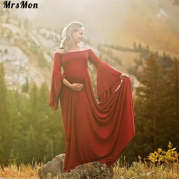 

Pregnant women's new open-shoulder mopping dress photo large dress for photo shoot Pregnant dress robe shooting grossesse vestid