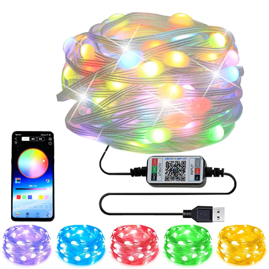 Сказочный светильник с управлением через приложение Bluetooth Garland10M 100 светодиодов RGB