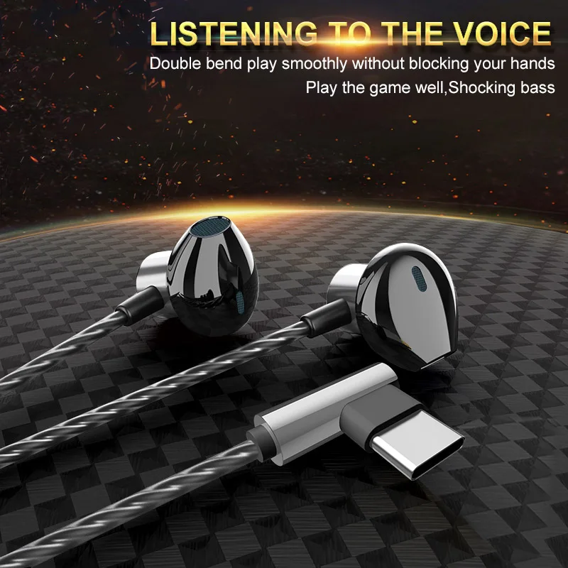 cheap Metal Corded Headset wired Earphone Gaming WIred Headphone type c IN EAR Headset Comfortable ear Headphones For Mobile Phone