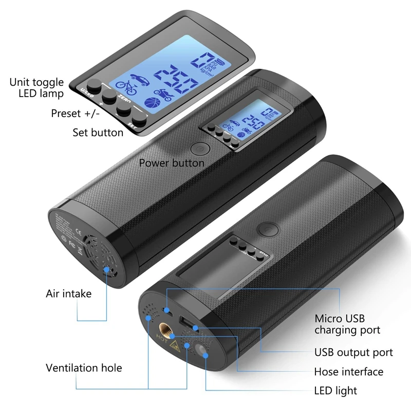 2000 мАч мини lcd перезаряжаемый воздушный компрессор насос портативный ...