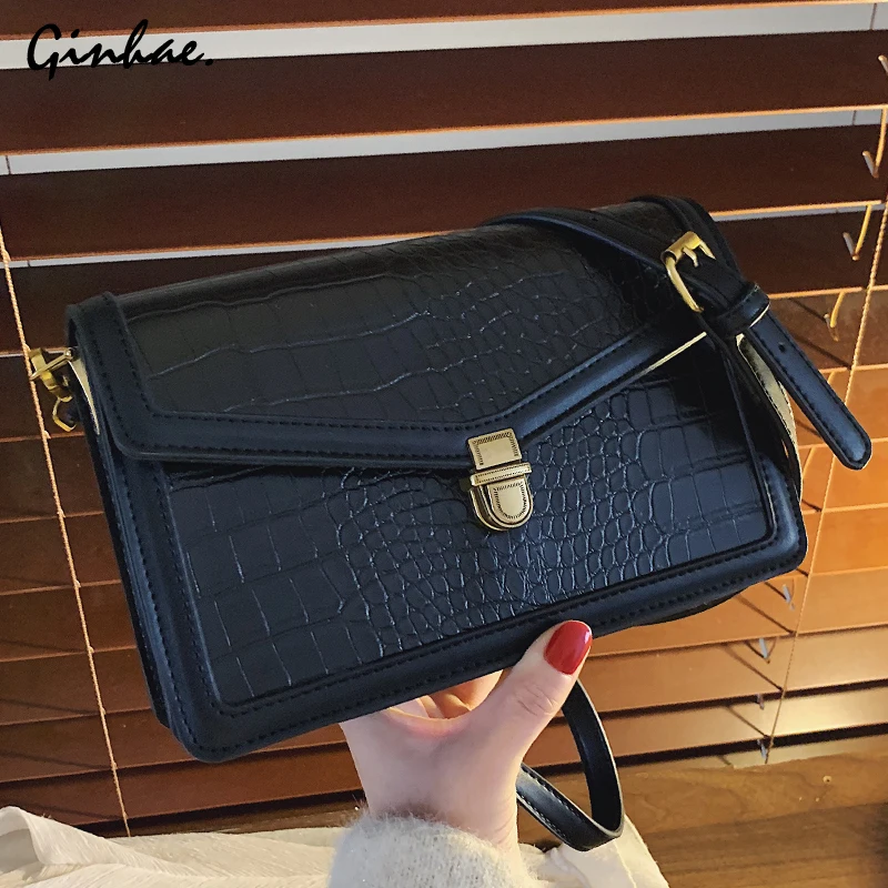 Luxury PU Leather Patchwork Handbags And Purse Women Fashion Alligator Solid Crossbody Bags Vintage Designer Clutch Flap Bag | Багаж и